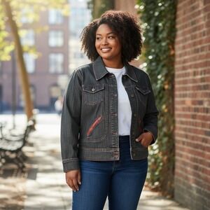 Destiny Women's Denim Jacket Red Stitching‎ Plus Size 1X